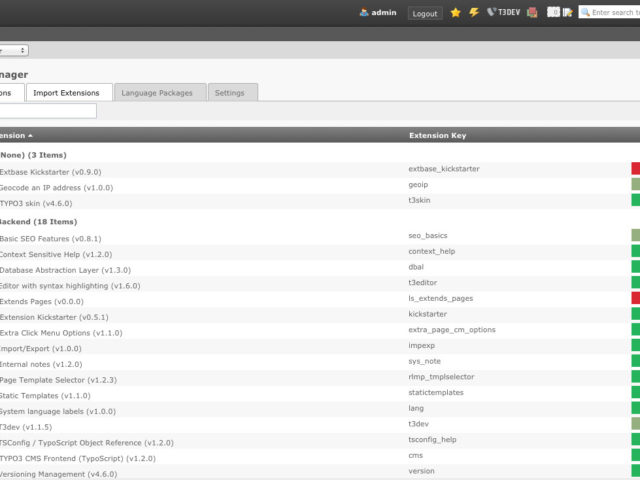 TYPO3 – Extension Manager