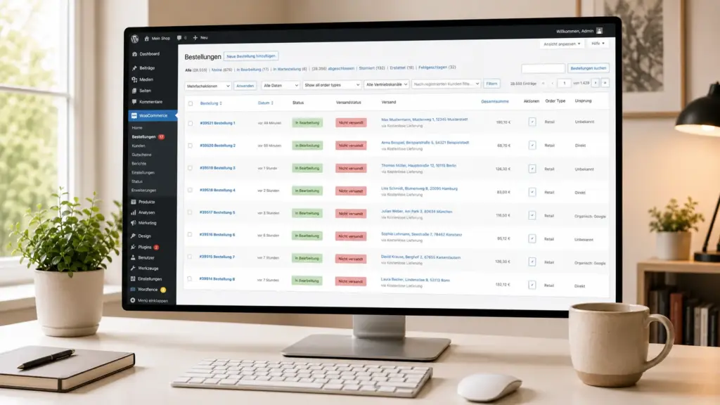 WooCommerce-Shop Backend mit Bestellübersicht und Umsatzdiagramm – WooCommerce Entwicklung von Lake Studio München